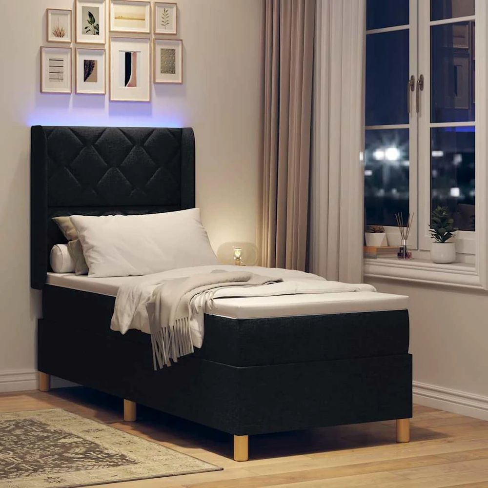 Kiemas lova su LED juostelėmis Juoda 80 x 200 cm audinys