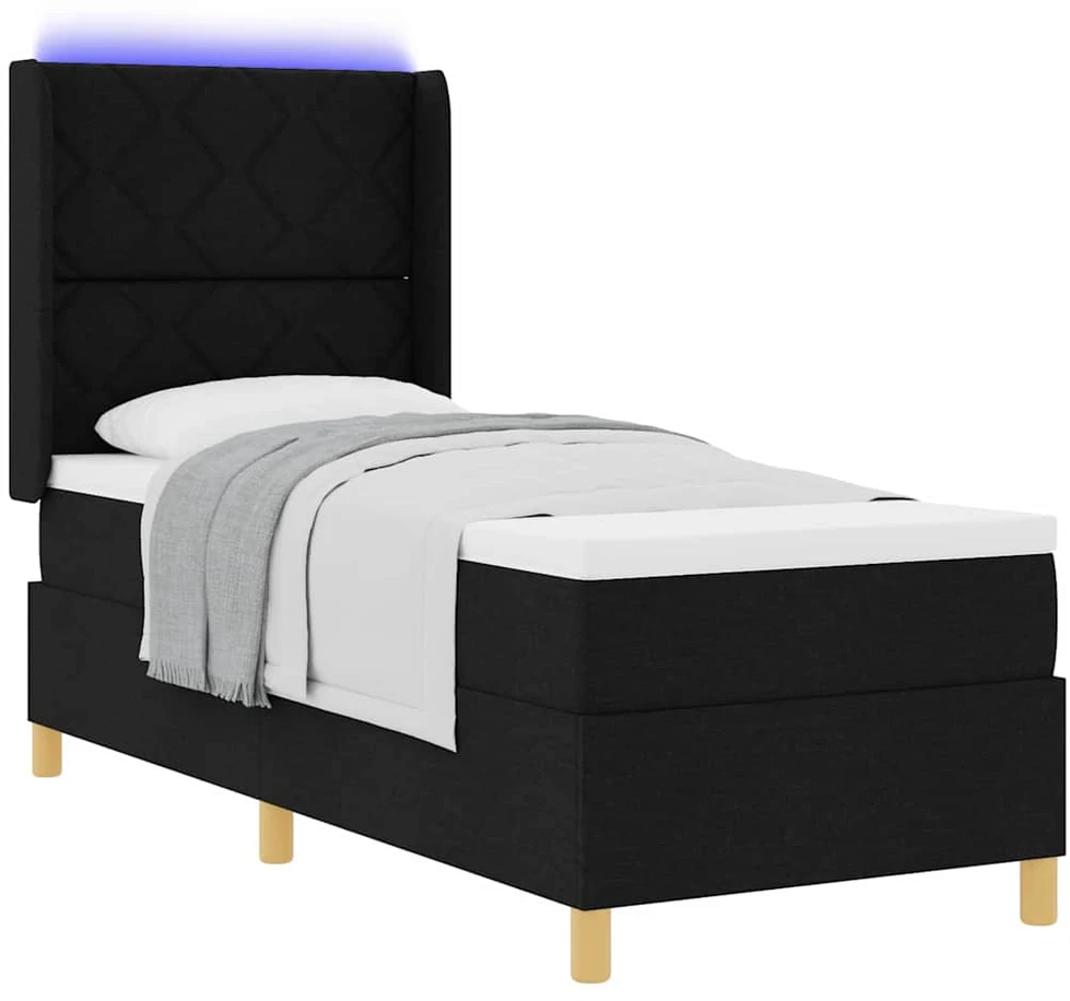 Kiemas lova su LED juostelėmis Juoda 80 x 200 cm audinys