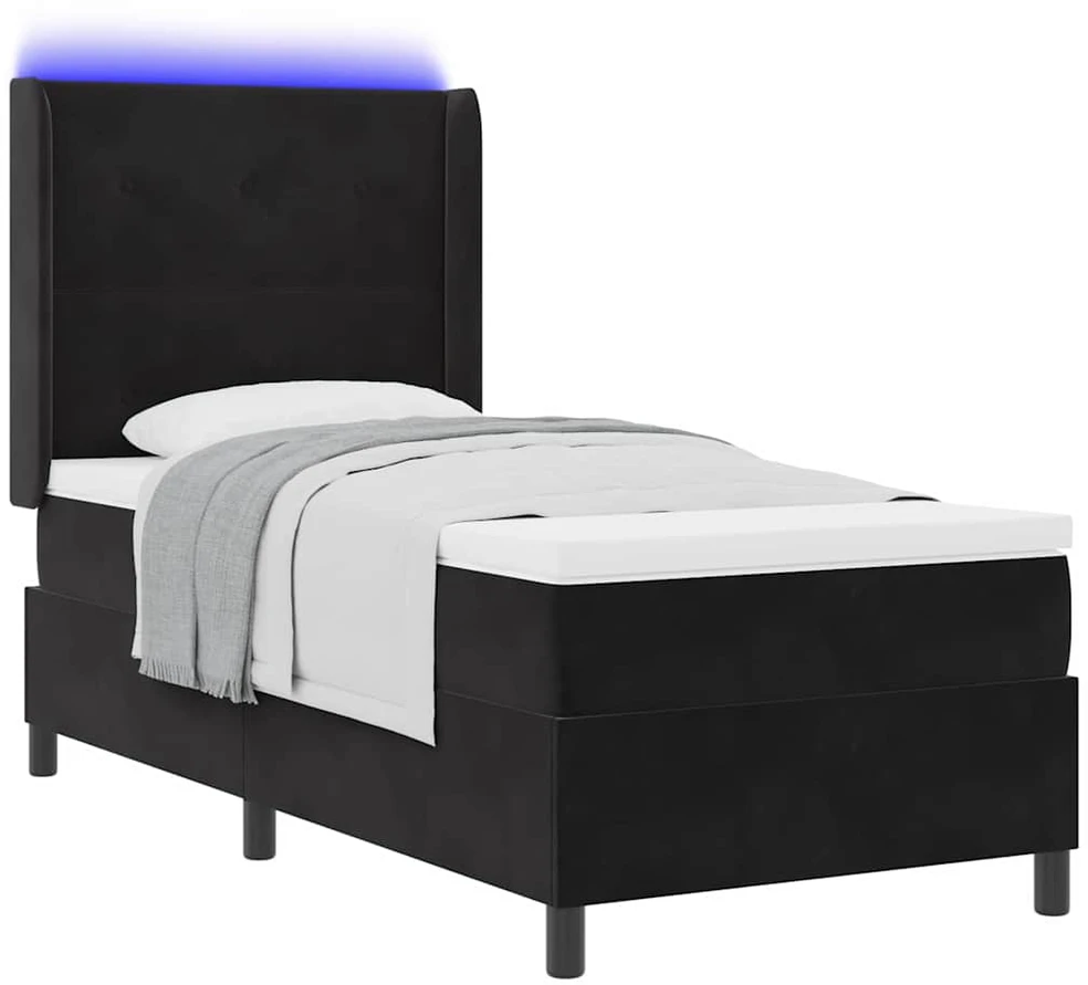 Kiemas lova su LED juostelėmis Juoda 90 x 190 cm Aksomas