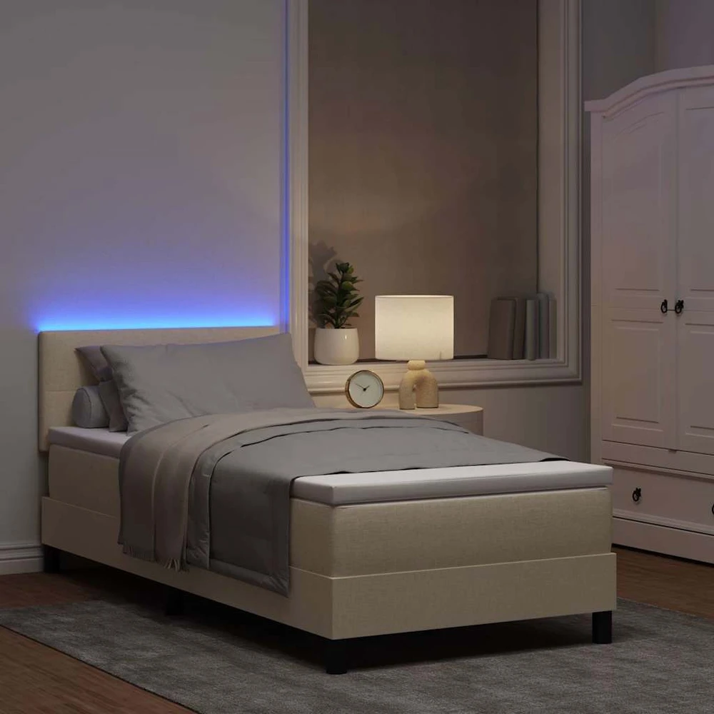 Kiemas lova su LED juostelėmis Kreminė 100 x 200 cm audinys