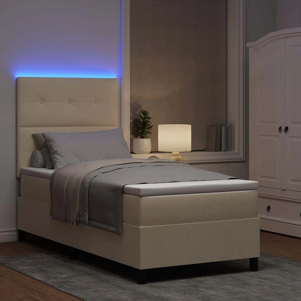Kiemas lova su LED juostelėmis Kreminė 100 x 200 cm audinys