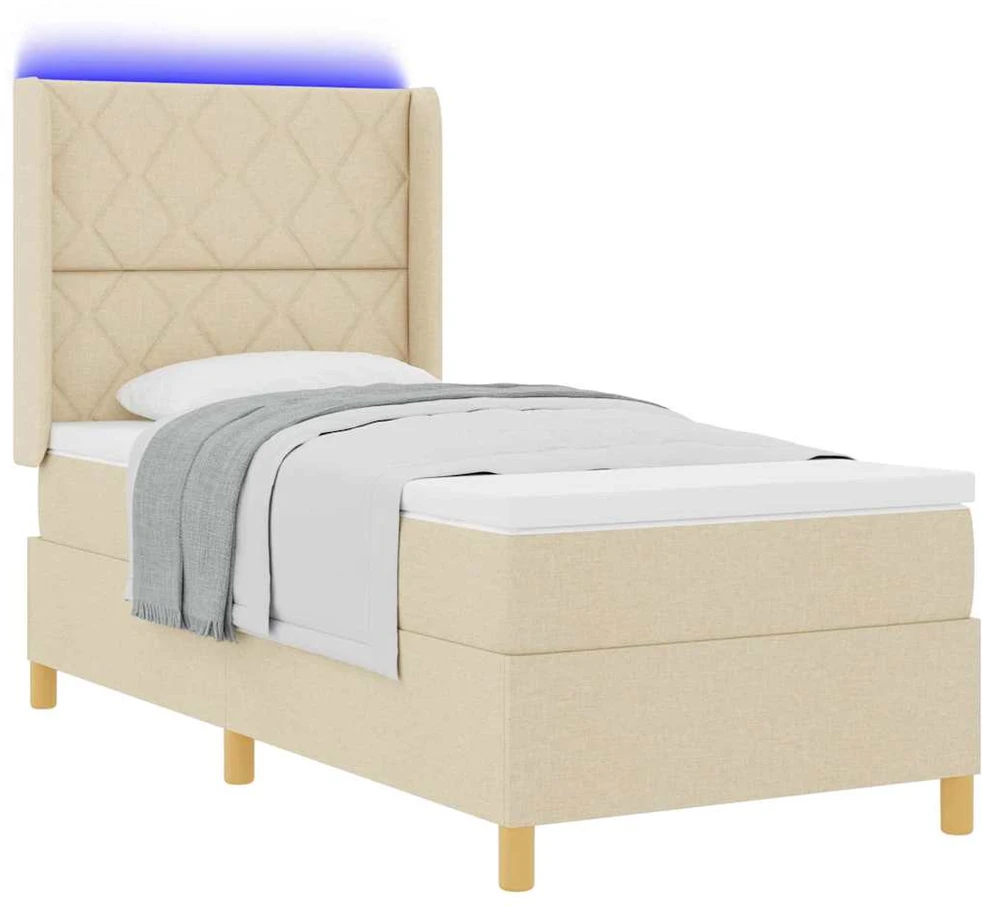 Kiemas lova su LED juostelėmis Kreminė 100 x 200 cm audinys