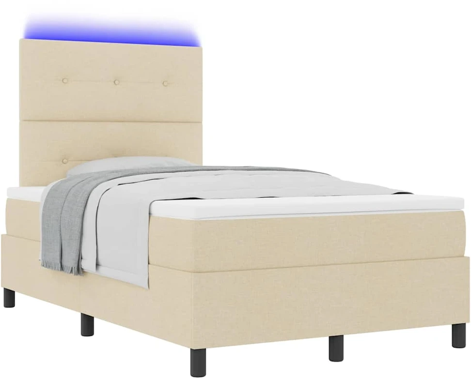 Kiemas lova su čiužiniu su LED Kreminė 120 x 190 cm audinys