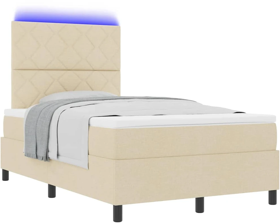 Kiemas lova su LED juostelėmis Kreminė 120 x 190 cm audinys