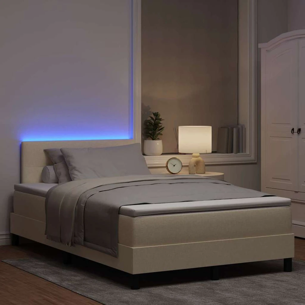 Kiemas lova su LED juostelėmis Kreminė 120 x 200 cm audinys