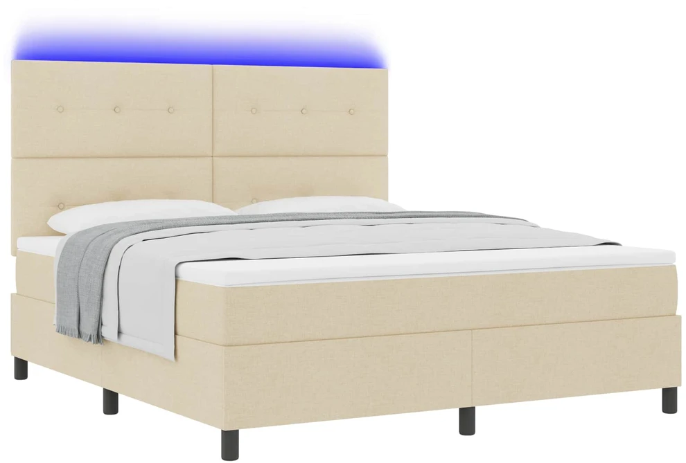 Kiemas lova su LED juostelėmis Kreminė 180 x 200 cm audinys