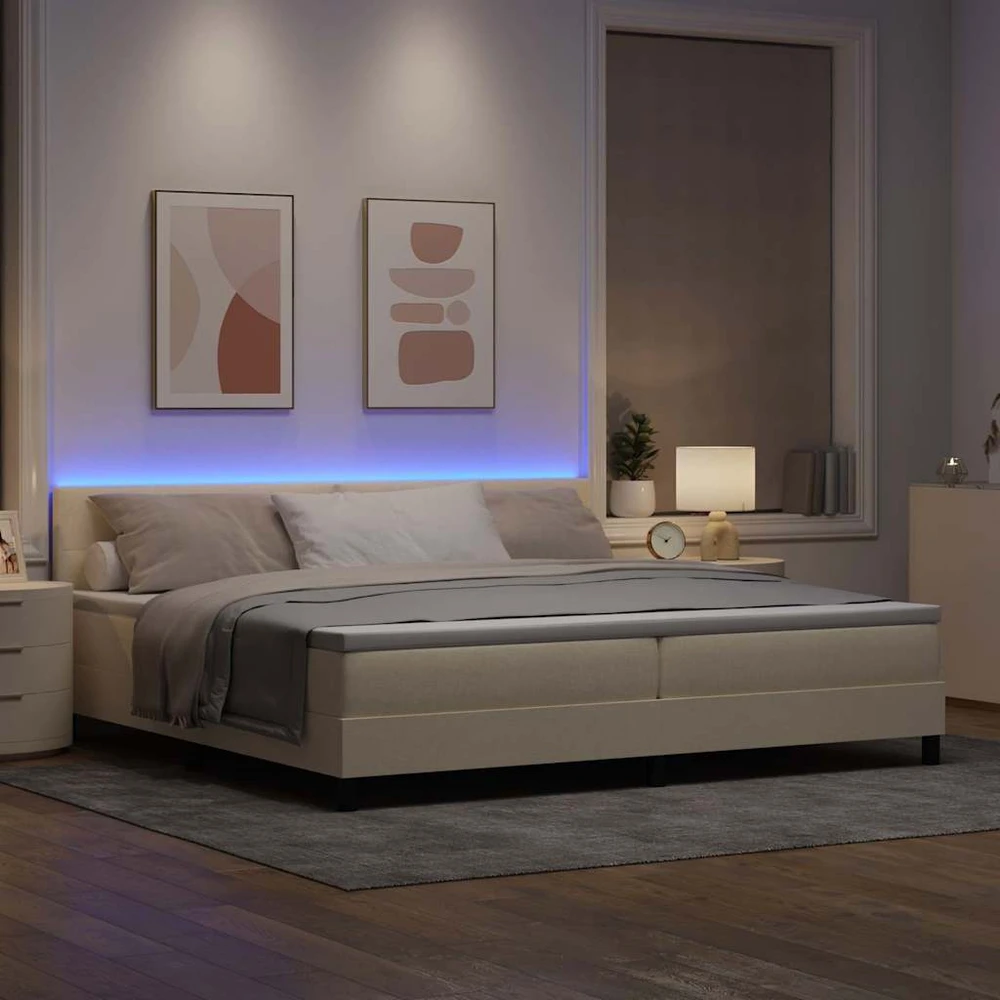 Kiemas lova su LED juostelėmis Kreminė 200 x 200 cm audinys