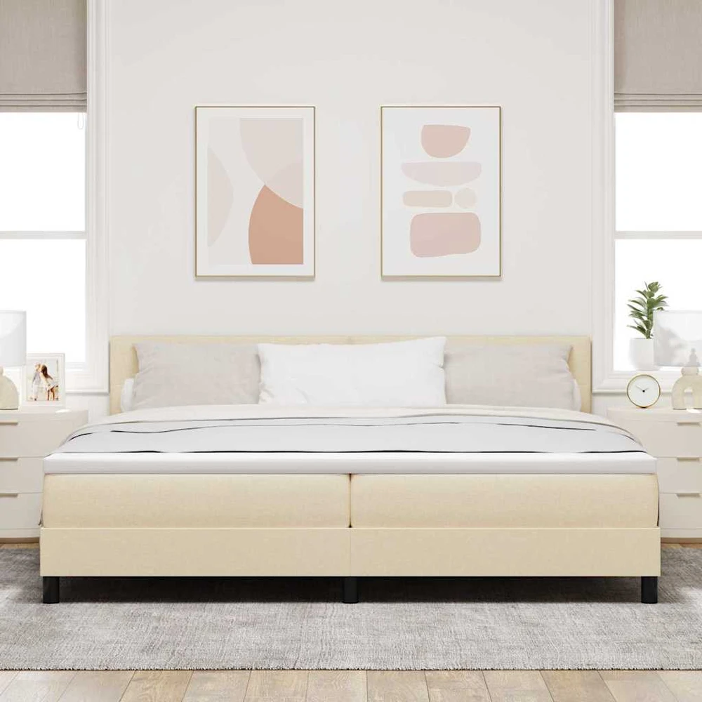 Kiemas lova su LED juostelėmis Kreminė 200 x 200 cm audinys