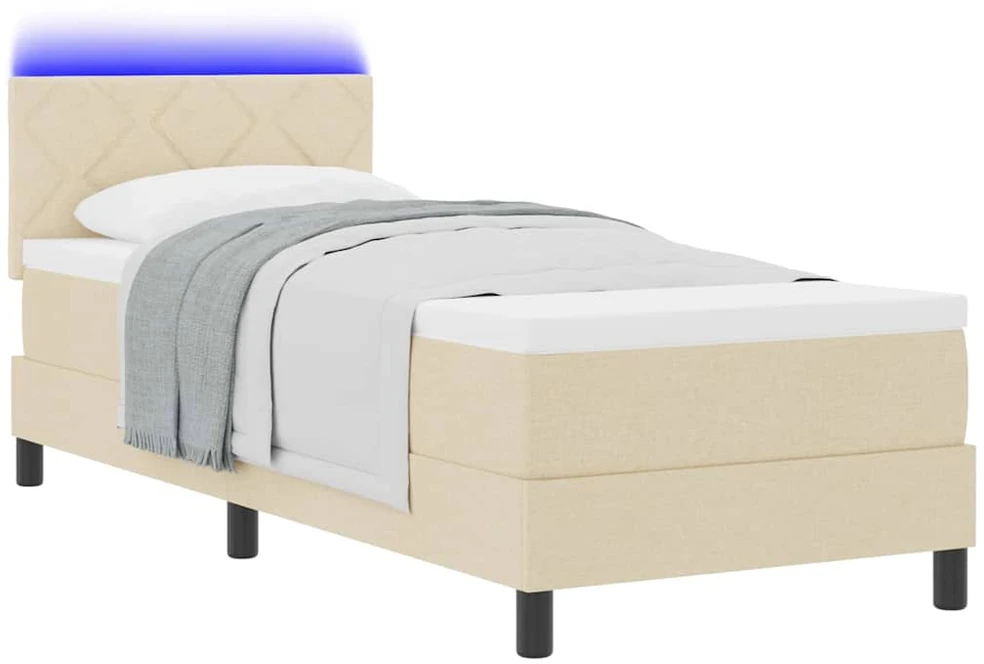 Kiemas lova su LED juostelėmis Kreminė 80 x 200 cm audinys