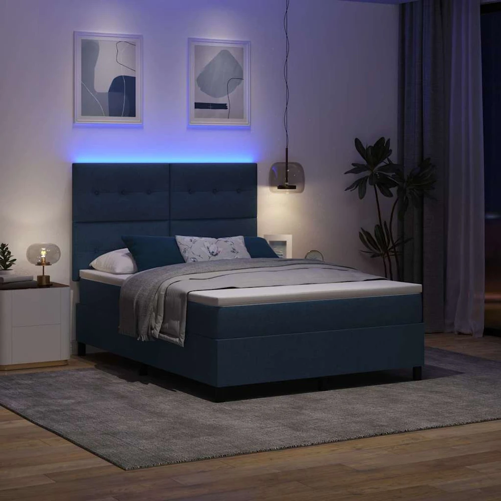 Kiemas lova su LED juostelėmis Mėlyna 160 x 200 cm audinys