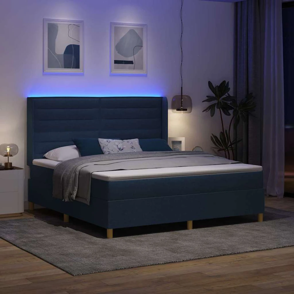 Kiemas lova su LED juostelėmis Mėlyna 180 x 200 cm audinys