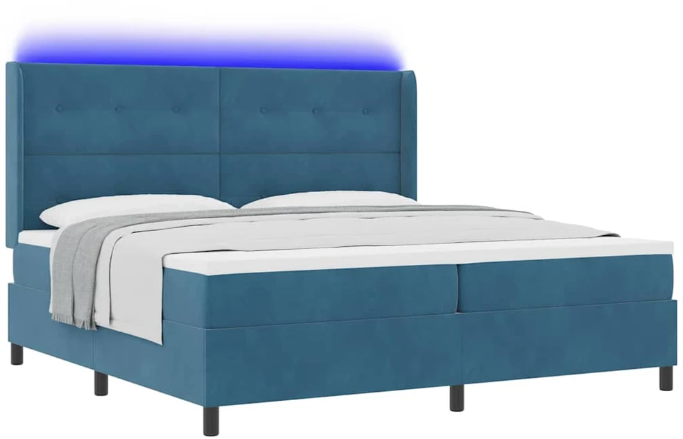 Kiemas lova su LED juostelėmis Mėlyna 200 x 200 cm Aksomas