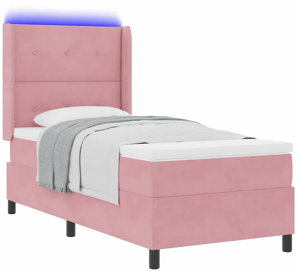 Kiemas lova su LED juostelėmis Rožinė 100 x 200 cm Aksomas