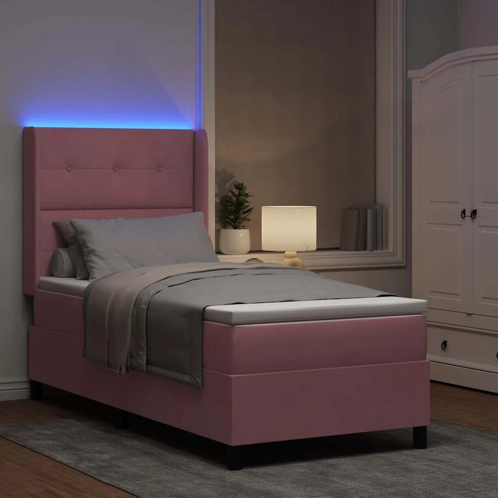 Kiemas lova su LED juostelėmis Rožinė 100 x 200 cm Aksomas