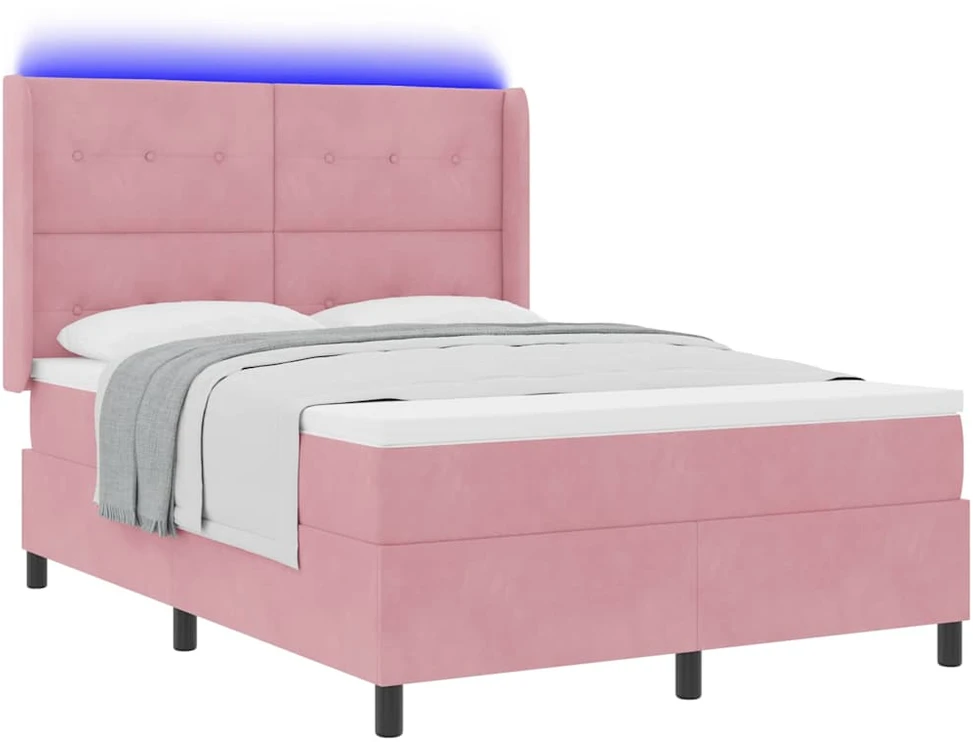 Kiemas lova su LED juostelėmis Rožinė 140 x 190 cm Aksomas