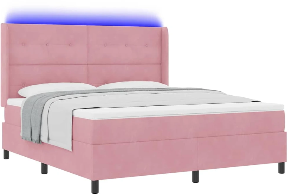 Kiemas lova su LED juostelėmis Rožinė 180 x 200 cm Aksomas