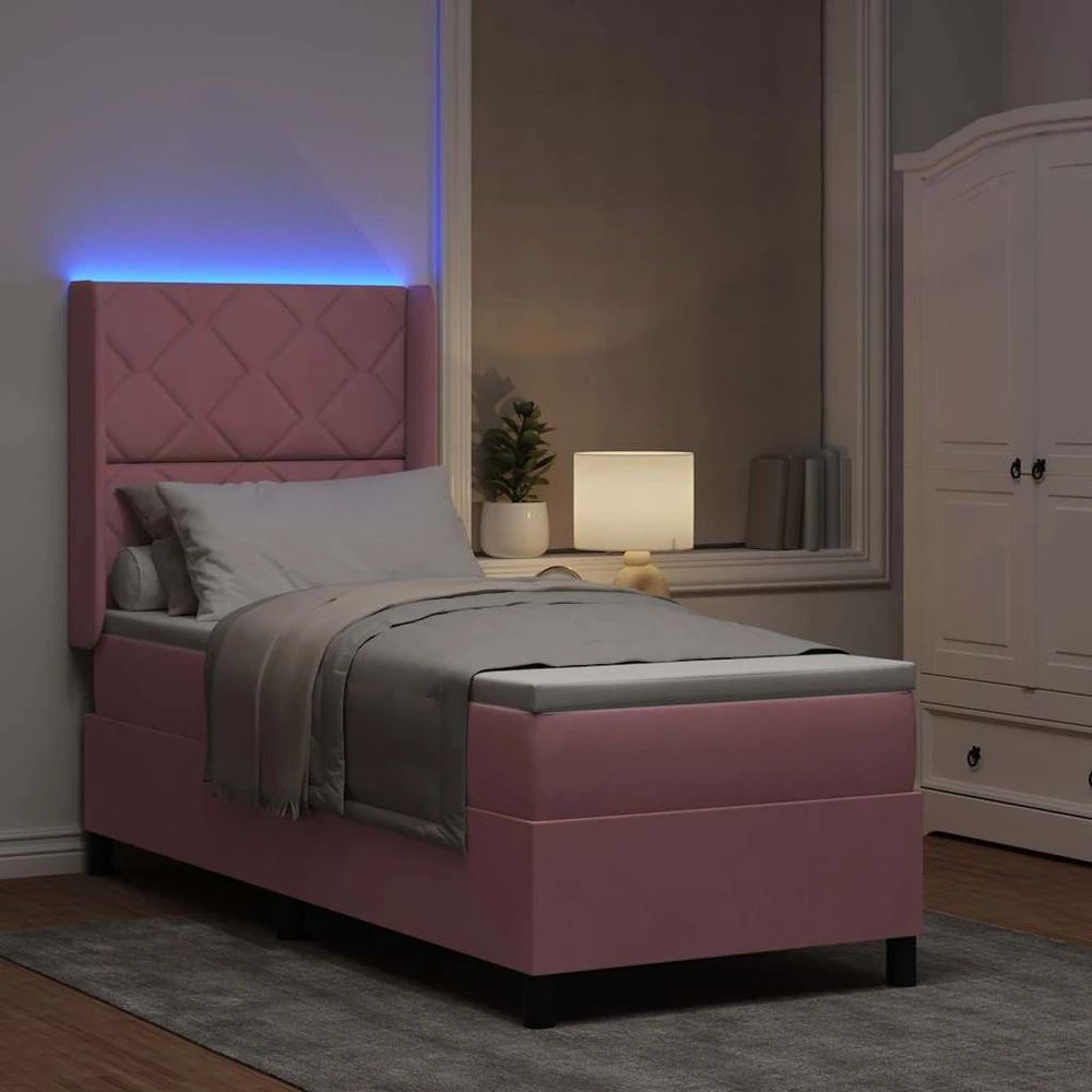 Kiemas lova su LED juostelėmis Rožinė 80 x 200 cm Aksomas