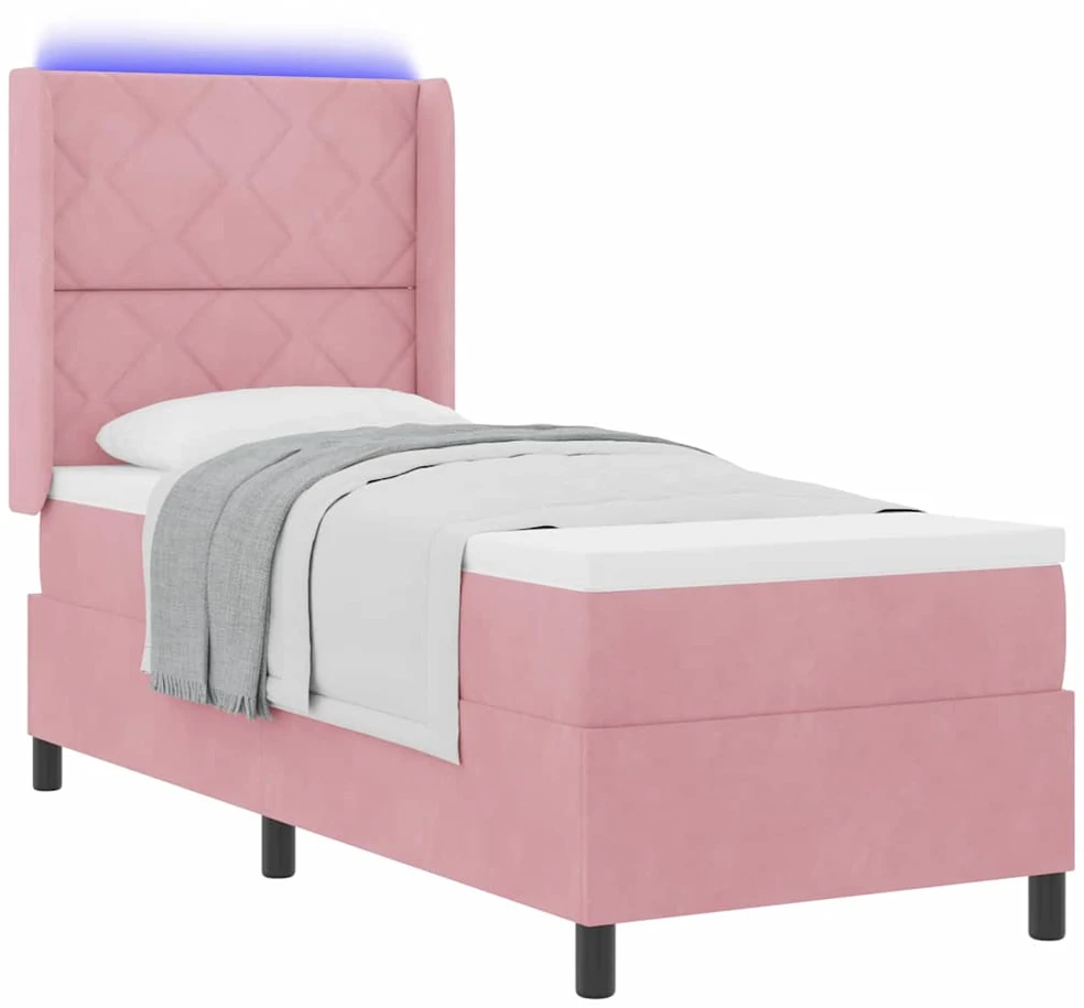 Kiemas lova su LED juostelėmis Rožinė 80 x 200 cm Aksomas