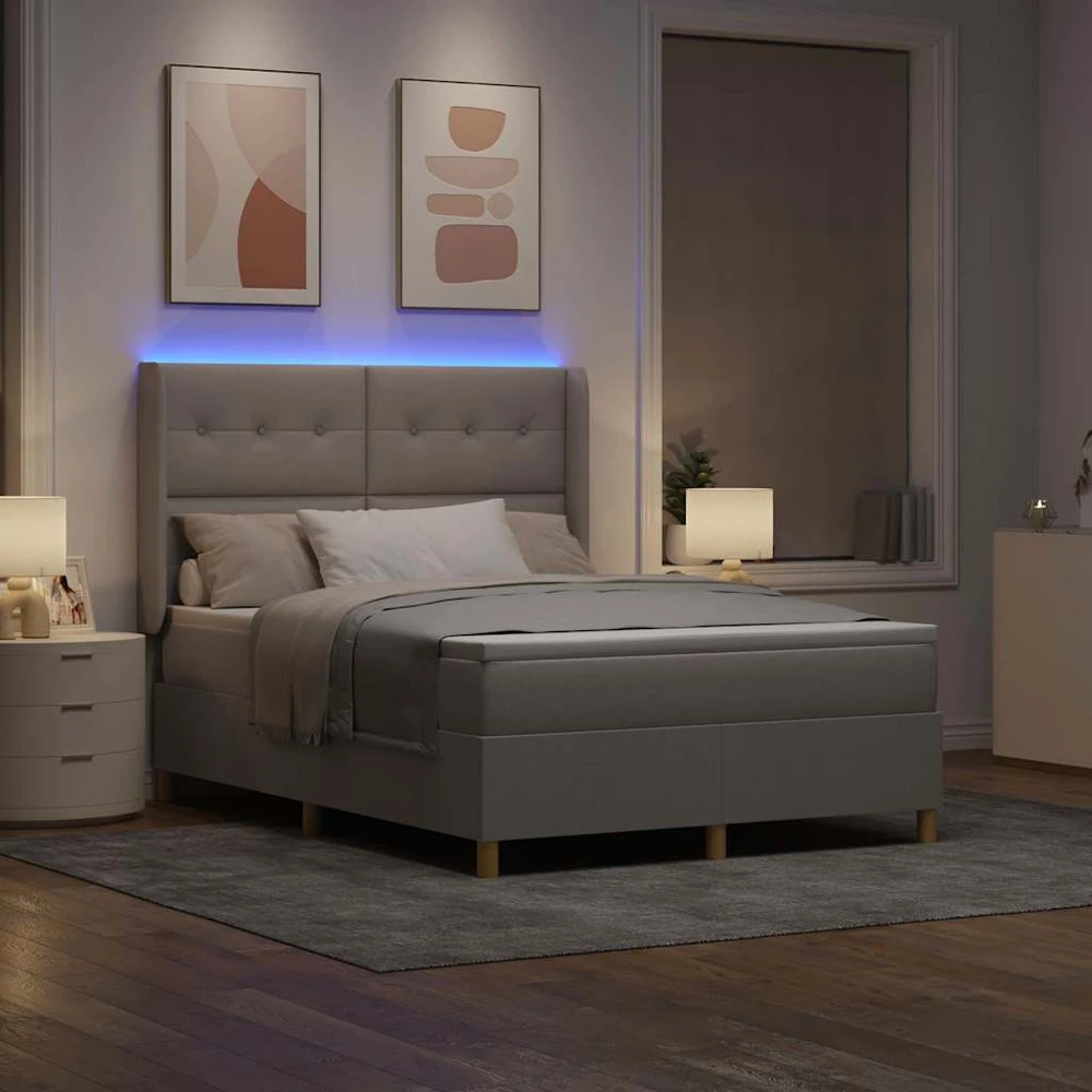 Kiemas lova su LED juostelėmis Tortora 140 x 200 cm audinys