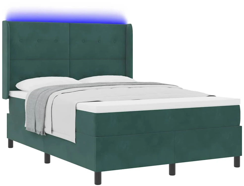 Kiemas lova su LED juostelėmis Žalia 140 x 190 cm Aksomas