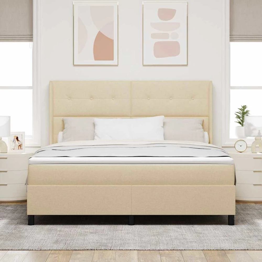 Kiemas lova su pagalve Kreminė 200 x 180 cm audinys