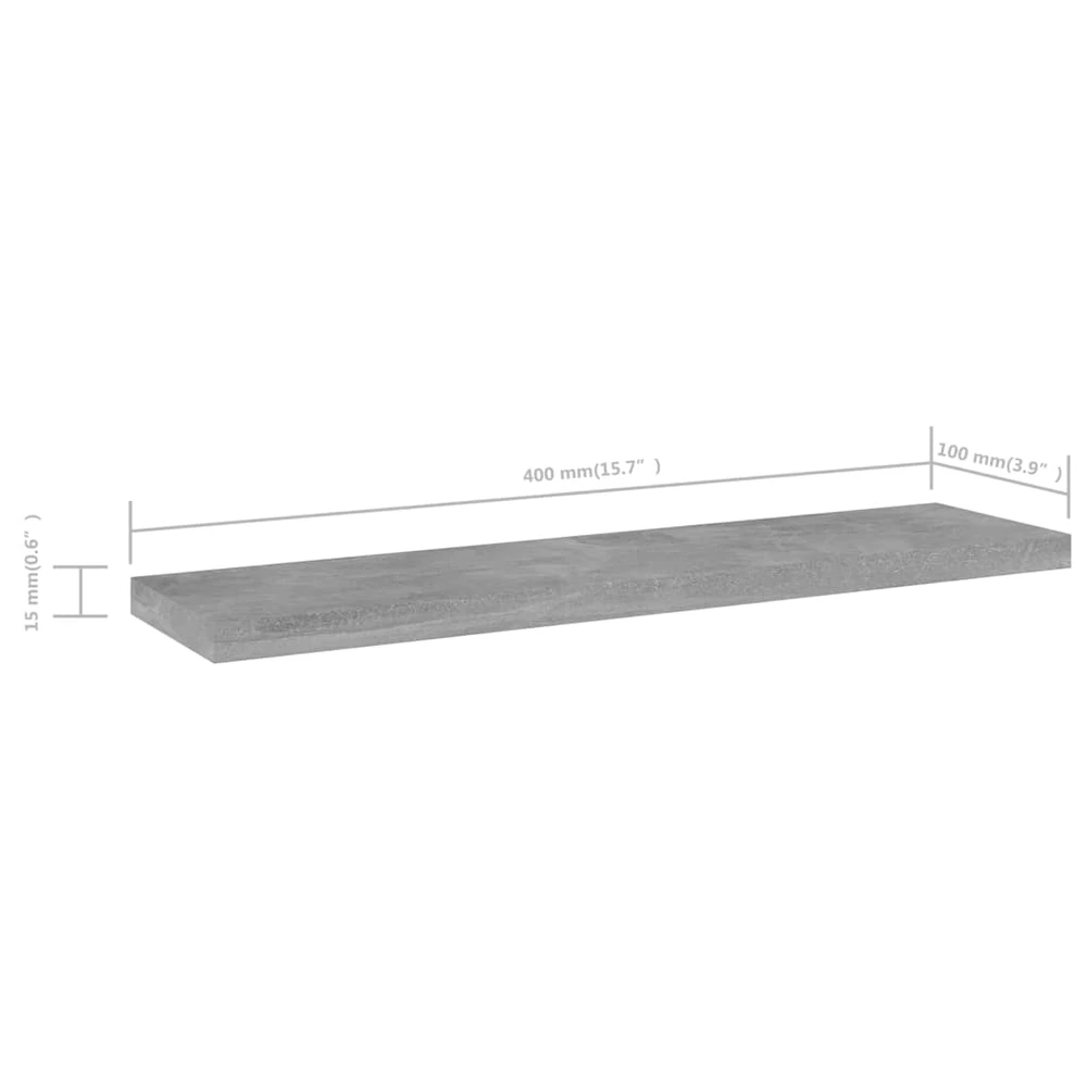 Knygų lentynos plokštės, 4vnt., betono pilkos, 40x10x1,5cm, MDP