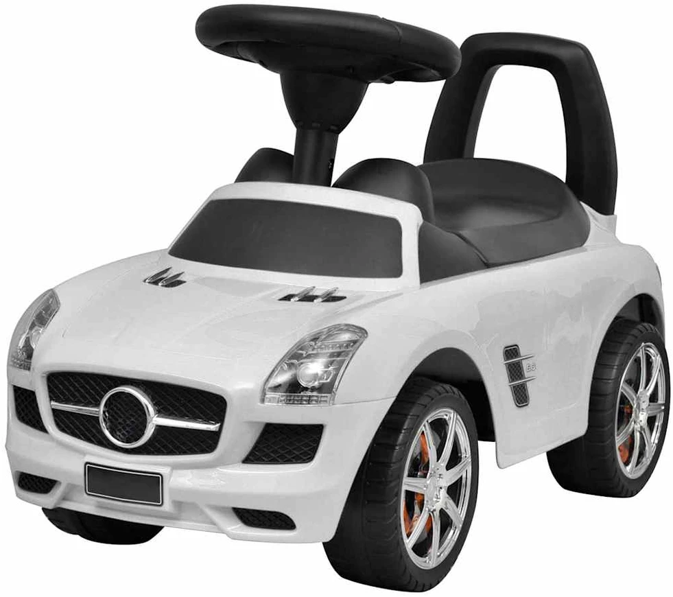 Kojomis varomas vaikiškas automobilis, baltos spalvos