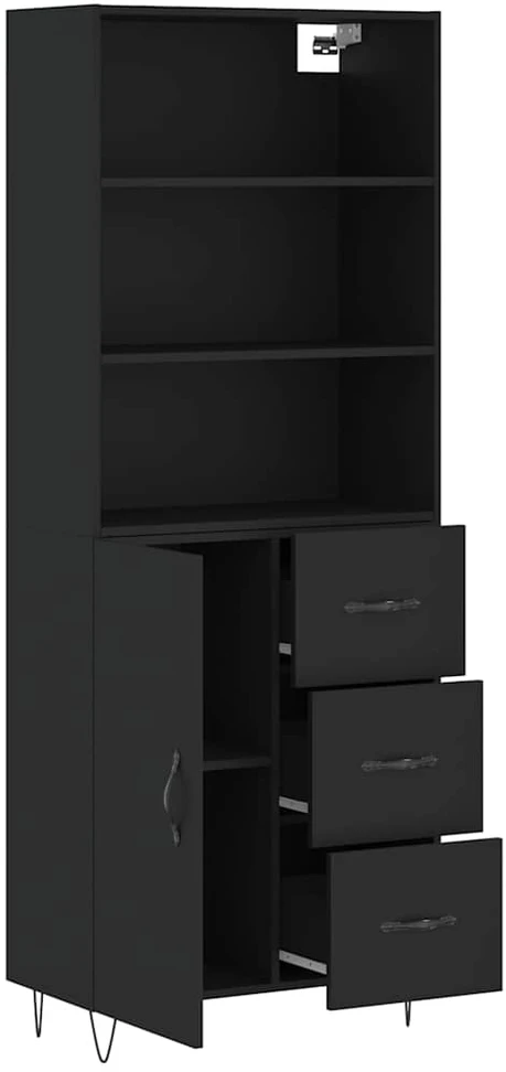 Komoda, juodos spalvos, 69,5x34x180cm, apdirbta mediena