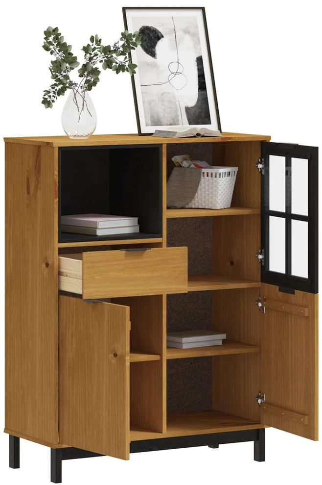 Komoda su stiklinėmis durelėmis FLAM, 92x40x122,5cm, pušis