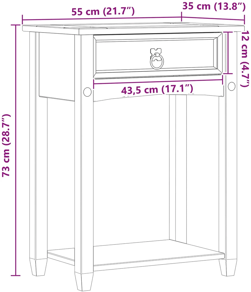 Konsolės stalas Balta 55 x 35 x 73 cm Kietos pušies mediena