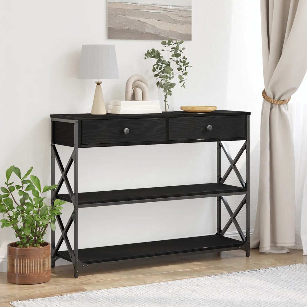 Konsolės stalas juoda ąžuolo 100 x 28 x 75 cm