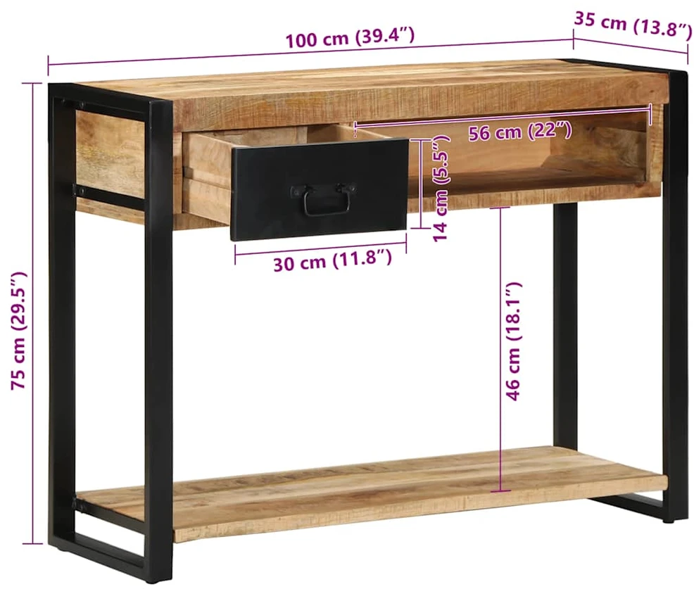 konsolinis stalas 100x35x75 cm Tvirtas neapdorotas medis Mango