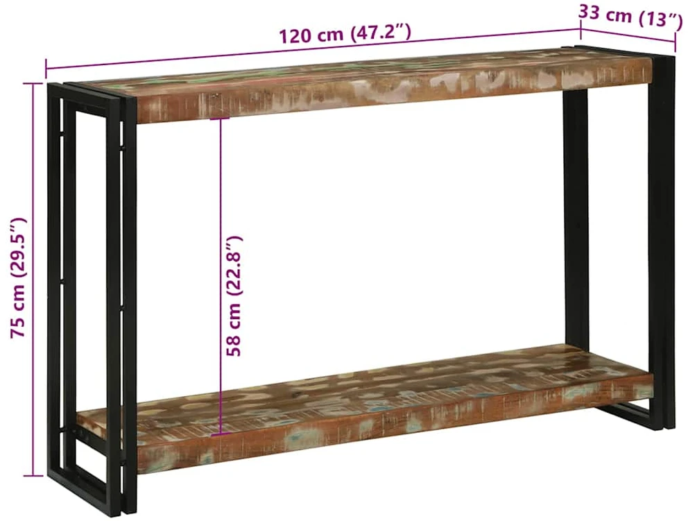 Konsolinis stalas 120 x 33 x 75 cm Kietas atkurtas medis
