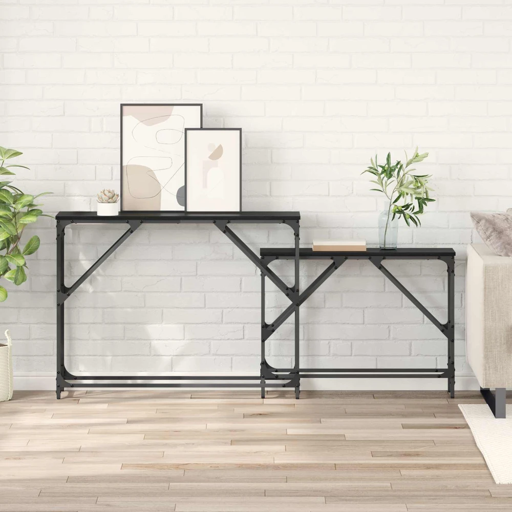 Konsolinis stalas 2 vnt. Juodas ąžuolas 100 x 28 x 75 cm