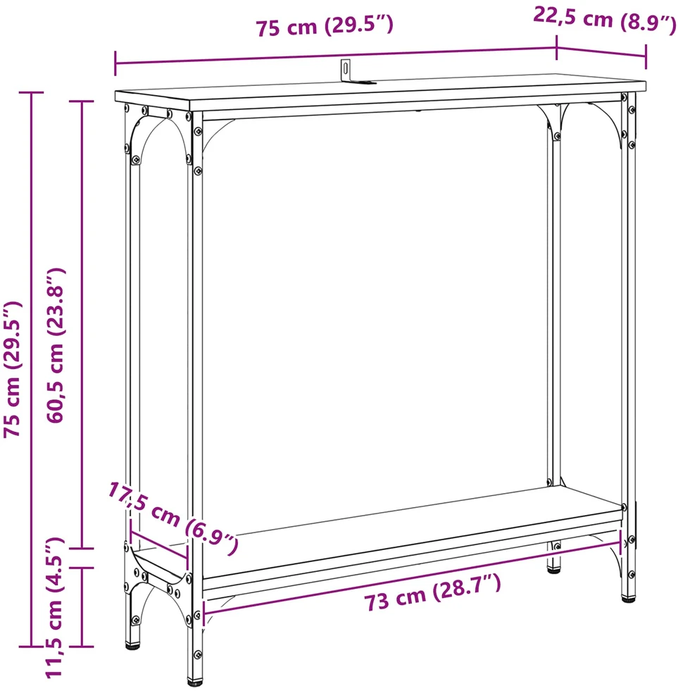 Konsolinis stalas Amatininkų ąžuolas 75 x 22,5 x 75 cm
