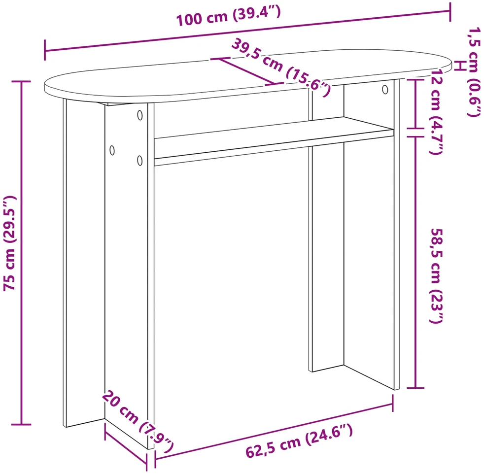 Konsolinis stalas Pilka sonoma ąžuolo 100 x 39,5 x 75 cm