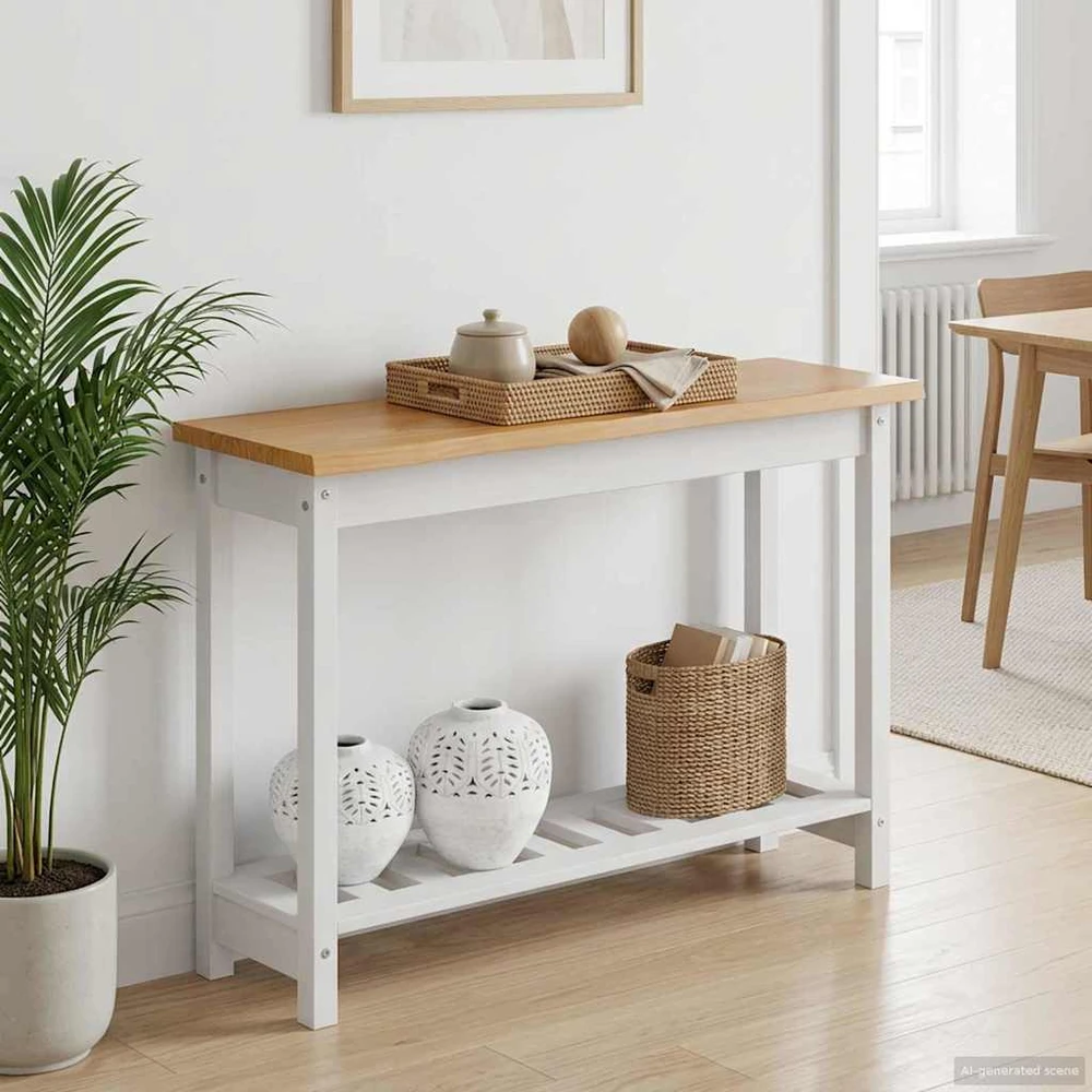 VidaXL Konsolinis stalas su lentyna EKAI Balta 112 x 35 x 76 cm
