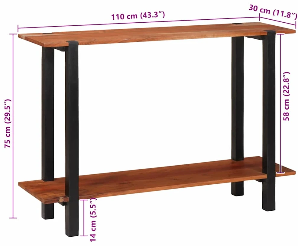Konsolinis stalas su lentyna Ruda ir juoda 110 x 30 x 75 cm