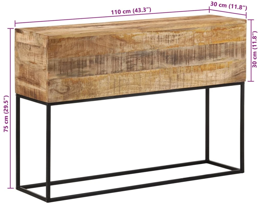Konsolinis staliukas, 110x30x75cm, mango masyvas ir geležis