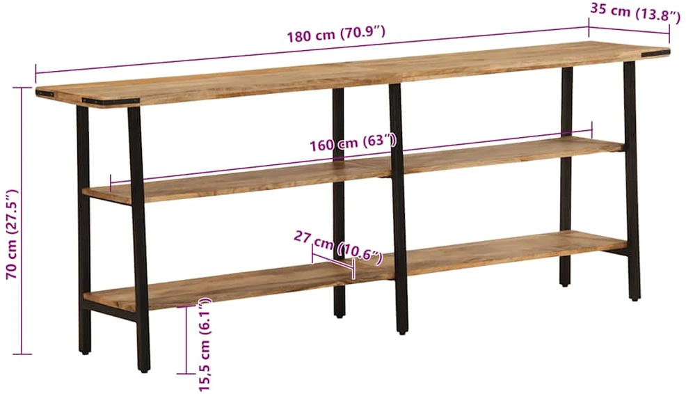 Konsolinis staliukas, 180x35x70cm, mango medienos masyvas