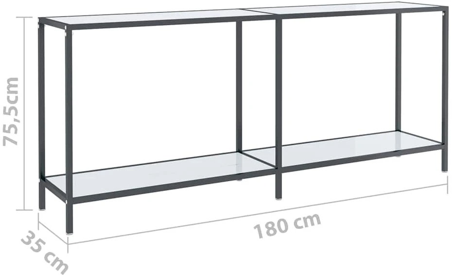 Konsolinis staliukas, baltas, 180x35x75,5cm, grūdintas stiklas