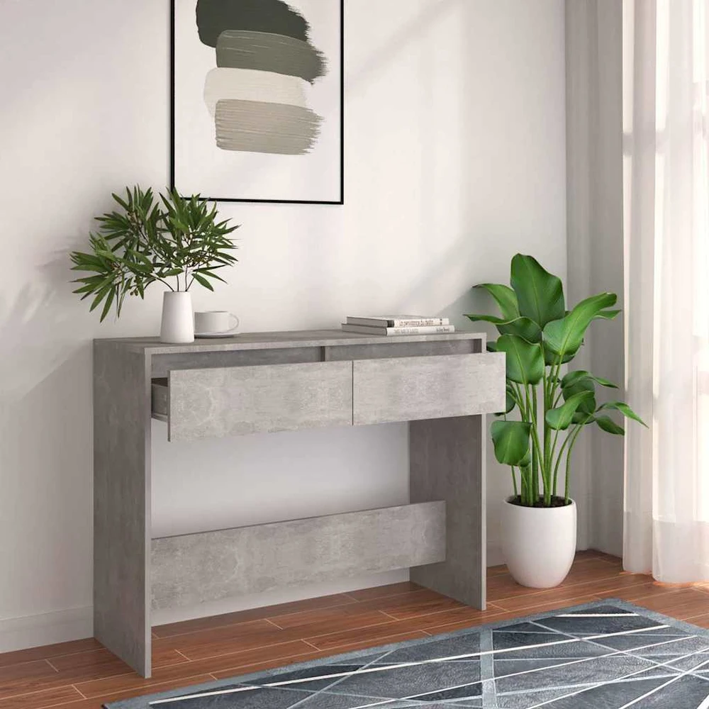 Konsolinis staliukas, betono, 100x35x76,5cm, apdirbta mediena