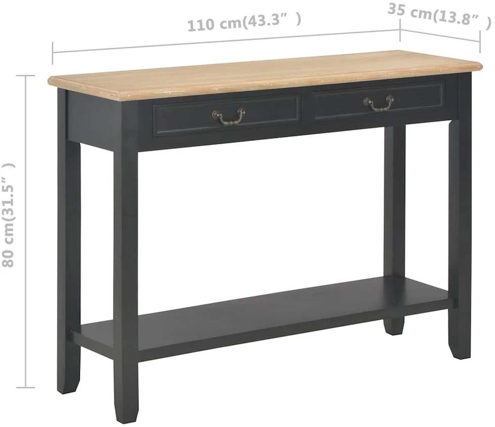 Konsolinis staliukas, juodas, 110x35x80cm, mediena