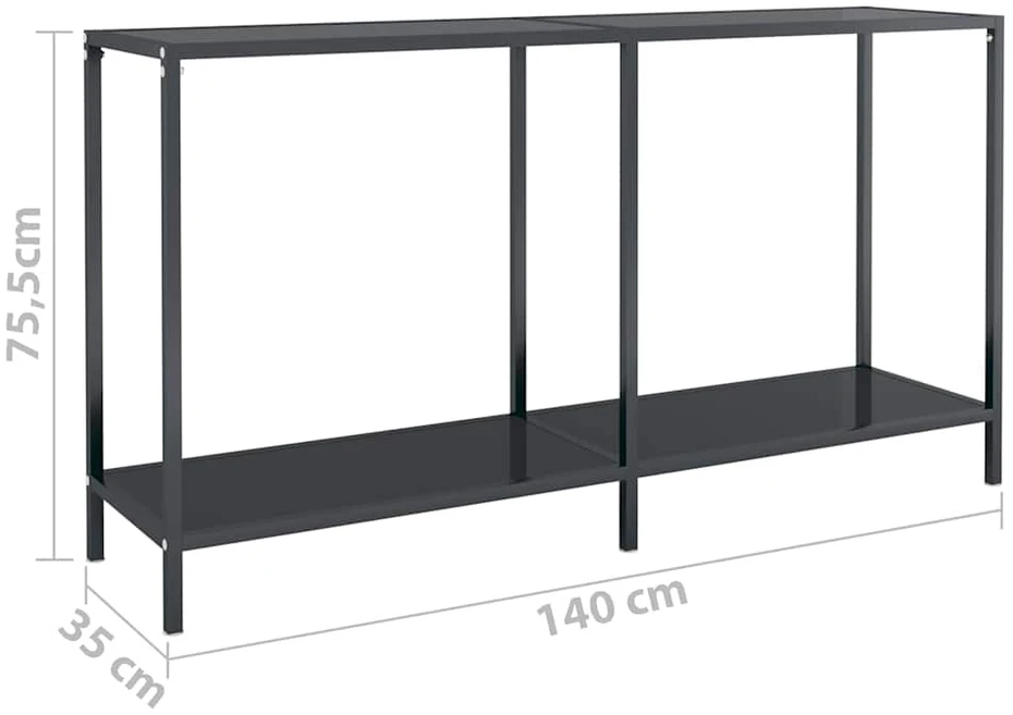 Konsolinis staliukas, juodas, 140x35x75,5cm, grūdintas stiklas
