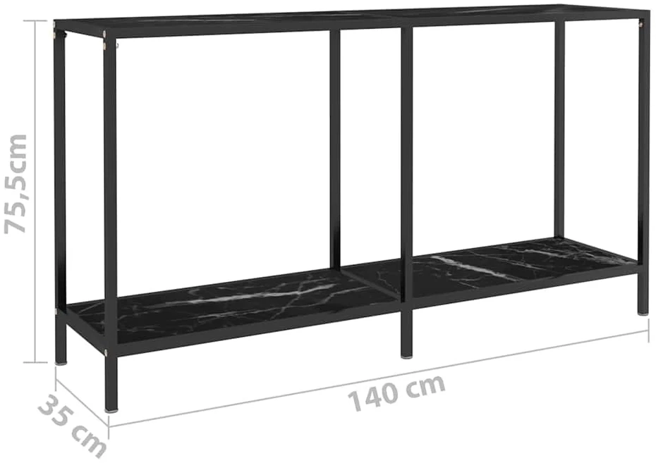 Konsolinis staliukas, juodas, 140x35x75,5cm, grūdintas stiklas
