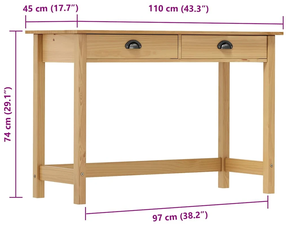 Konsolinis staliukas su 2 stalčiais Hill, 110x45x74cm, pušis