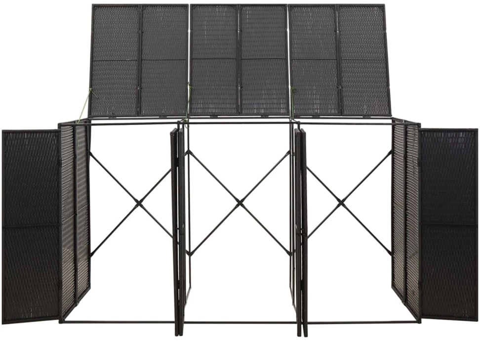 Konteinerių stoginė, juoda, 207x80x117cm, poliratanas, trivietė