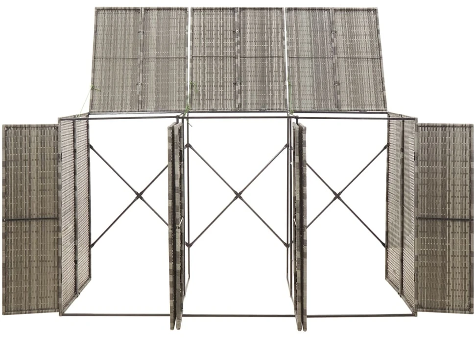 Konteinerių stoginė, pilka, 207x80x117cm, poliratanas, trivietė