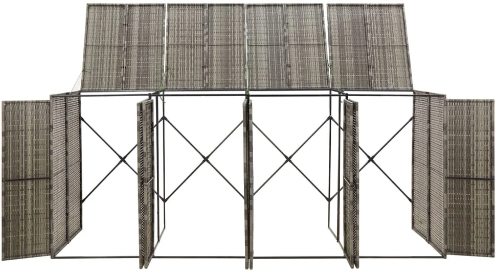 Konteinerių stoginė, pilka, 274x80x117cm, ratanas, keturvietė