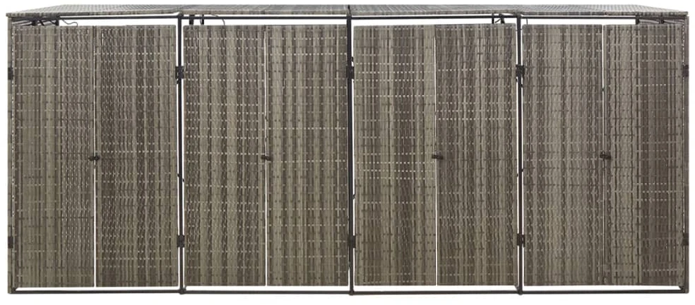 Konteinerių stoginė, pilka, 274x80x117cm, ratanas, keturvietė